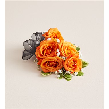 Orange Spray Rose Corsage-Black Bow